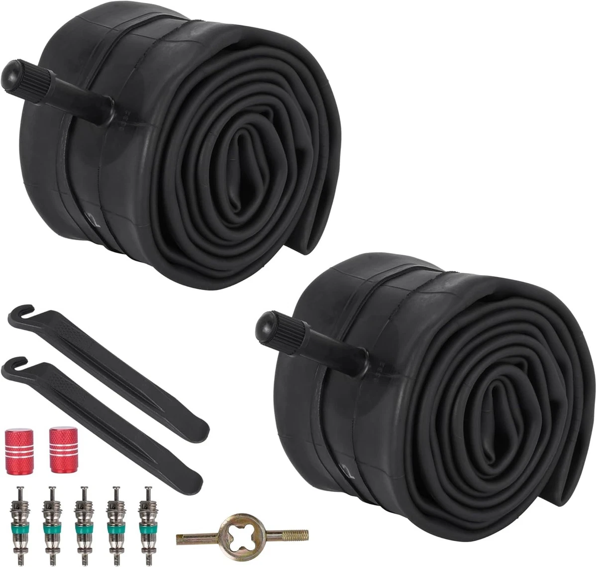 Camera D'Aria Per Bicicletta 20 Pollici (50,8 Cm) Con Larghezza 2.125/2.35, 2 Pezzi + 2 Leve, In Gomma Butilica, Valvola, Per MTB E Bici Città
