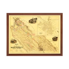 Old Map of Monterey County, CA 1877 - Vintage California Art