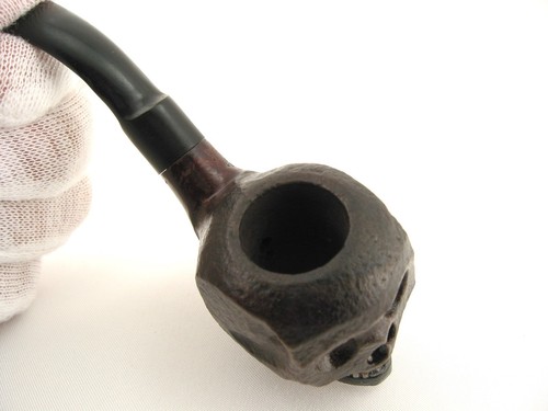 ITALY Patent Hand Carved Imported Briar SKULL HEAD MOVABLE MOUTH Pipe Halloween - Afbeelding 19 van 19