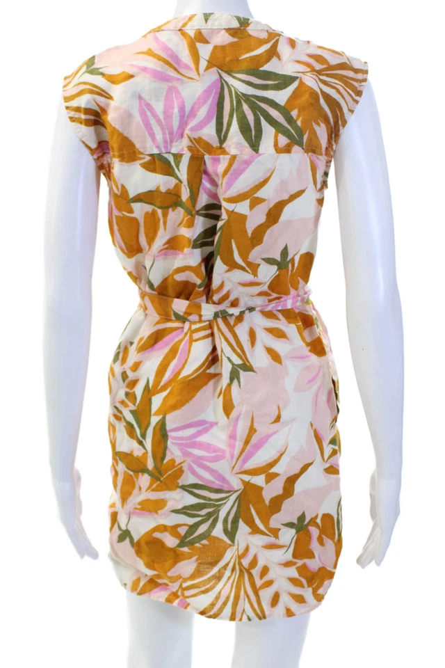 C&C California Women Shirt Dress Orange Floral Linen Sleeveless Short Size XS - Image 3 of 4