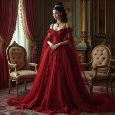 Vintage Dark Red Prom Dress Spaghetti Straps Long A-Line Victorian Medieval