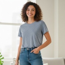 Talbots Women's Heathered Short Sleeve Shirt Cotton Polyester Blend - Size L