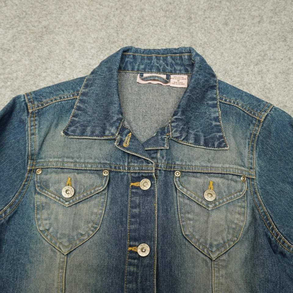 Jaqueta jeans feminina Periscope azul média algodão botão frontal - Imagem 3 de 4