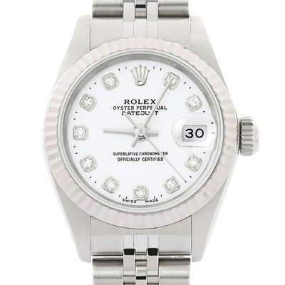 Rolex Damen Datejust 69174 18K Gold & Ss Weiß Diamant Zifferblatt Uhr Mit / Band