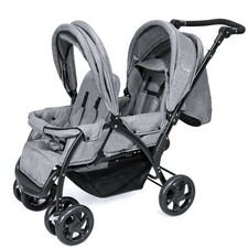 Travel Outdoor Double Baby Stroller Foldable Front Back Seats Pushchair Gray