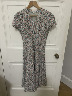 Seasalt Hart Fern Cotton Mix V Neck Fit&Flare Lined Midi Tea Dress woman 10 BNWT