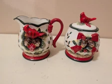 CR Enchanted Forest Christmas Cardinal Cream and Sugar Bowl