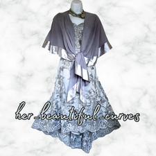 QUIZ SHIMMERING EMBROIDERED HI LOW EVENING OCCASION PARTY DRESS & SHAWL 14