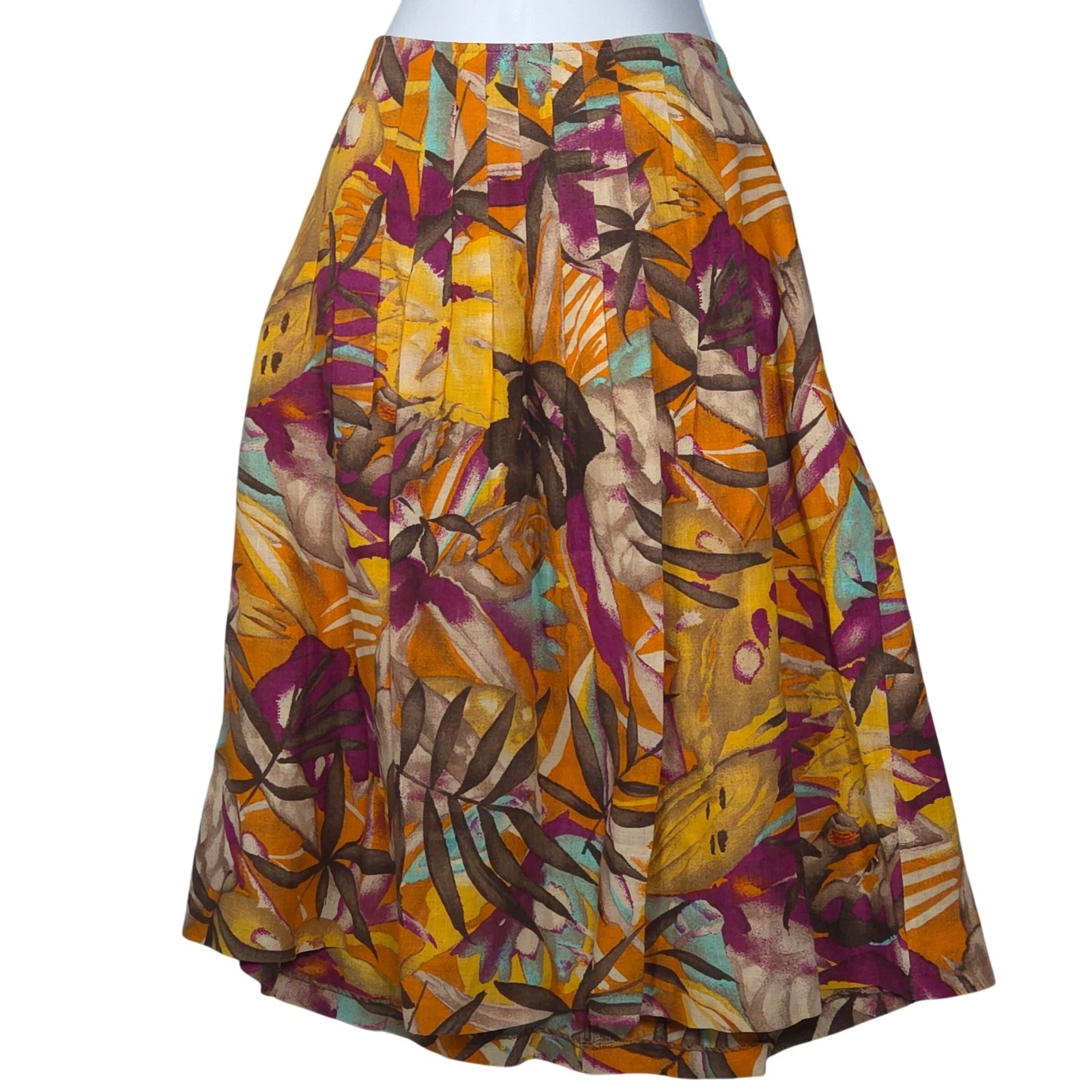 Lafayette 148 Women 6 Pure Linen Pleated Midi Skirt Tropical Orange A Line