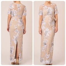 Adrianna Papell Floral Embroidered Romantic MOB Quiet Luxury Gown Sz 2 Biscotti