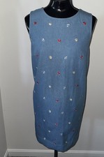 CLC Cricket Lane Collection Vintage Denim Floral Preppy Sheath Shift Dress M