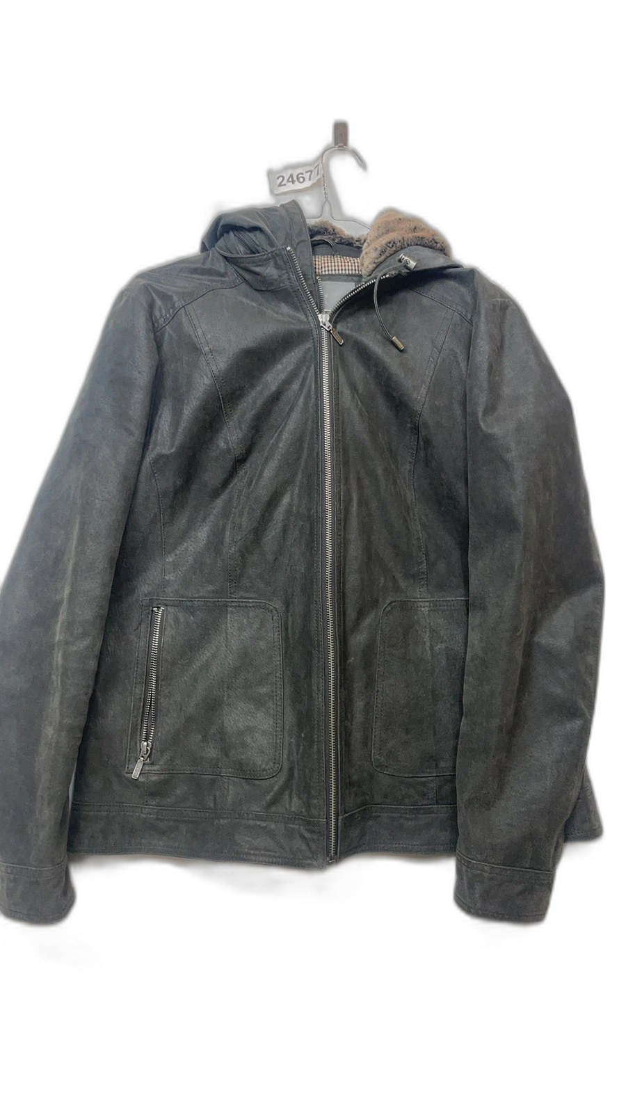 Lakeland Grey Leather Hooded Jacket size 16 Womens Casual Classic