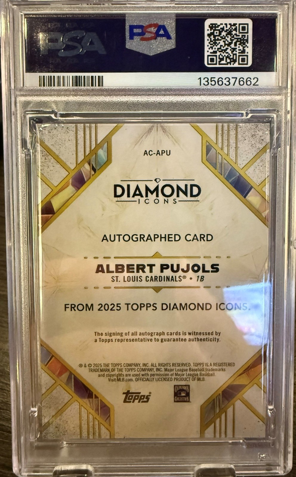 2025 Topps Diamond Icons Albert Pujols Autograph # /15 - PSA NM-MT 8 view 2
