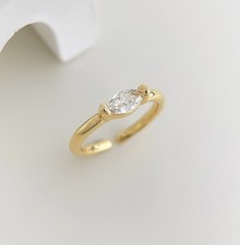 18ct Gold-Plated Marquise Adjustable Ring Minimalist Open Band Jewelry Gift Her