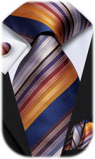 Mens Paisley Striped Tie WOVEN Necktie for Men and Handkerchief Cufflinks Set We