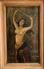 ANTIQUE OIL PAINTING Art Deco SWORD DANCER Orientalist Signed Study Restoration