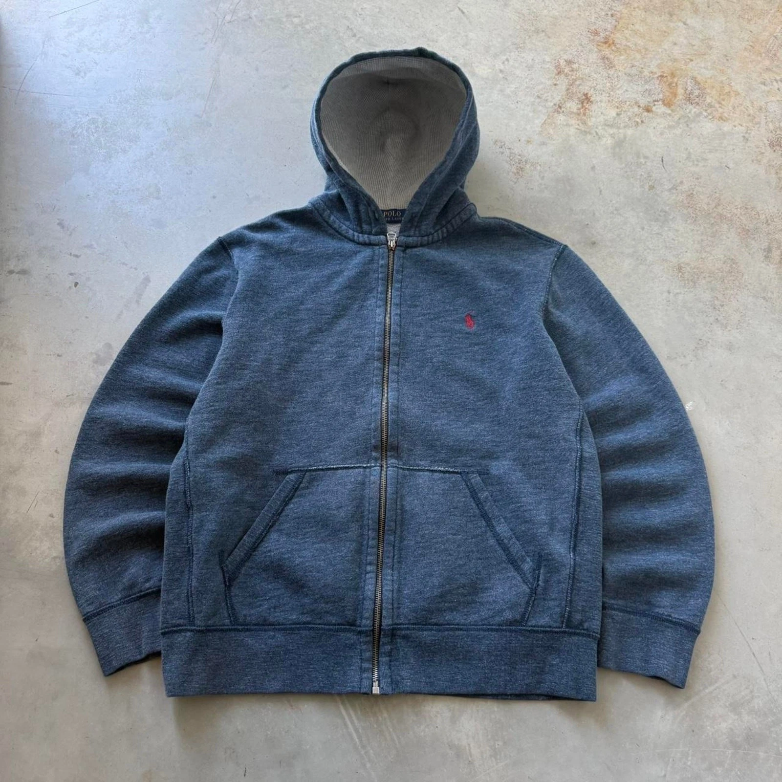 Polo Ralph Lauren Embroidered Logo Thermal Lined Hood Zip Up Hoodie Size Large