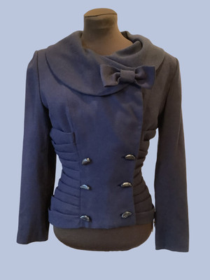 Vintage Black Wool Blazer Victorian Style Pleated Dress Jacket By Lilli Ann  Sz S