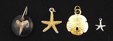 Beach Charms Starfish Shark Tooth Sand Dollar Silver/Gold Tones Lot of 4 0.5