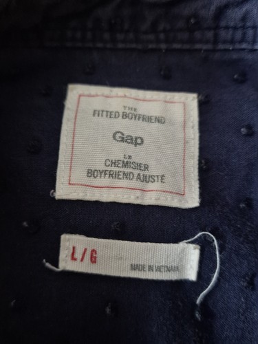 GAP Fitted Boyfriend Men's Shirt Large Navy Long Sleeve Cotton - Picture 5 of 6
