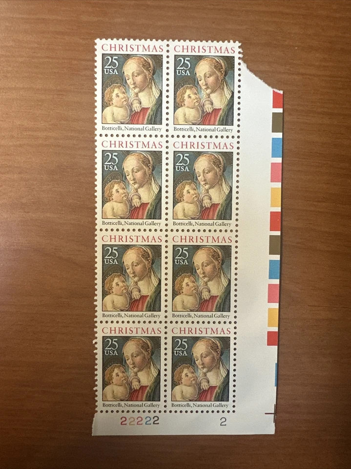 Christmas Madonna by Botticelli, 25¢ stamp, Plate Block - Image 4 of 4
