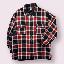 Vintage Paris Full Zip Wool Flannel Shirt Jacket 70s Made In USA Size Large