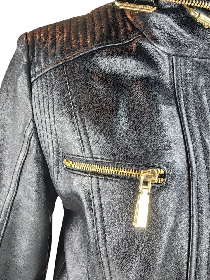 Vince Camuto 女式 L Moto 皮革夹克羊羔皮革人造毛皮领 — 第 2/4 张图片