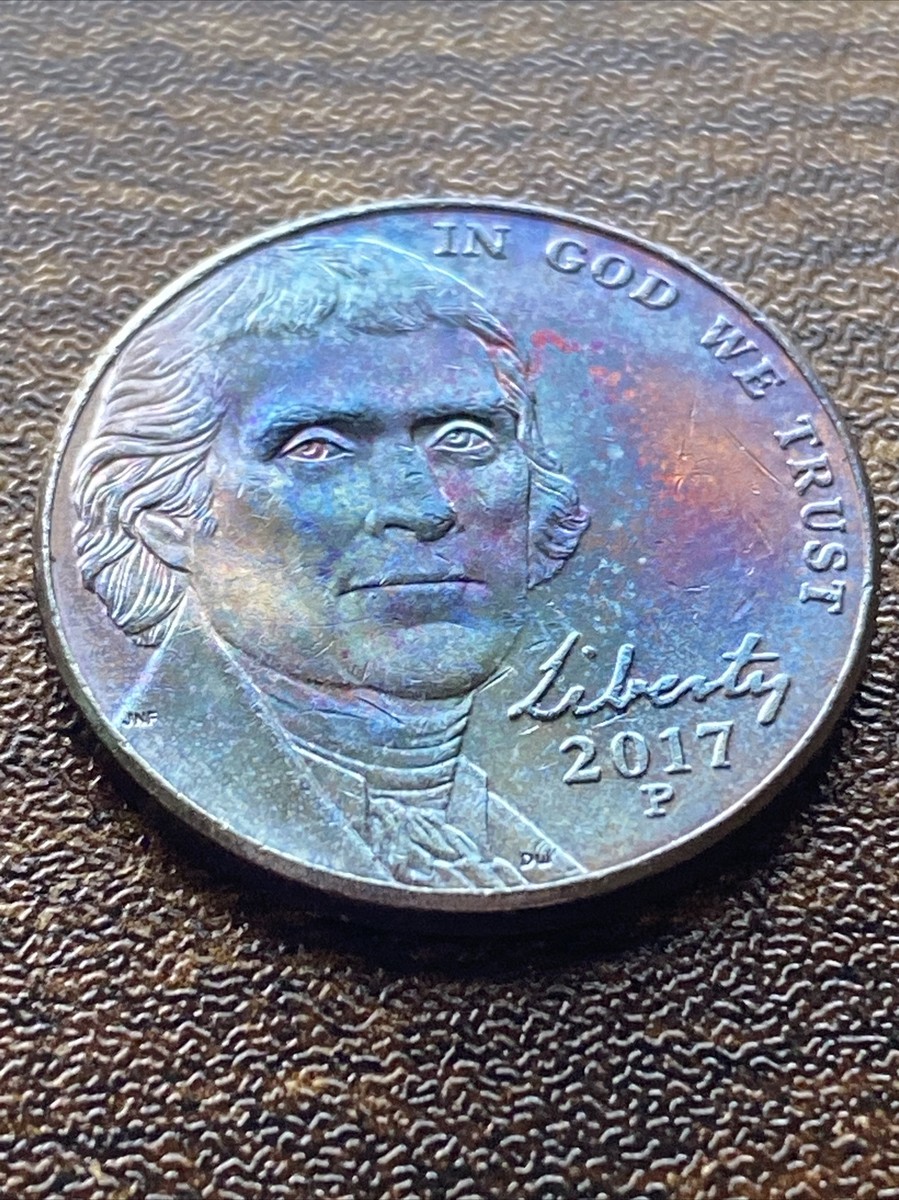 2017 P Jefferson Nickel Five (5) Cent Actual Coin Stunning Blue