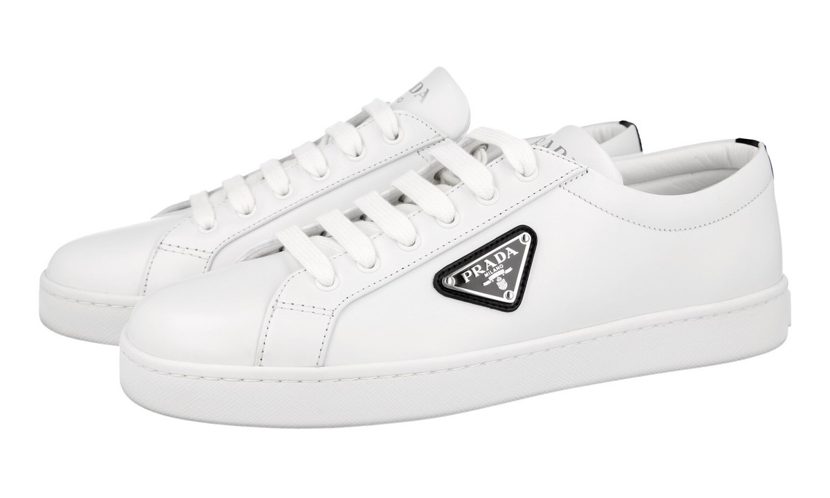 ★PRADA / プラダ★ スニーカー 1E944N PRADA SNEAKERS SHOES 1E941M ALL WHITE BLACK TRIANGLE LEATHER