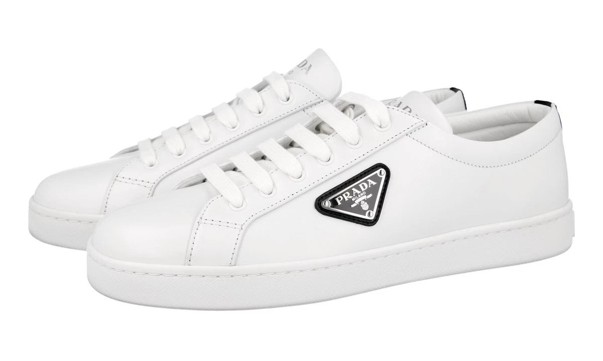 PRADA Leder Downtown Sneaker - 1E941M - Weiss Schwarz - NEU - 40 UK 7