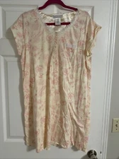 Earth Angels XL Nightgown Yellow With Pink Flowers Cotton