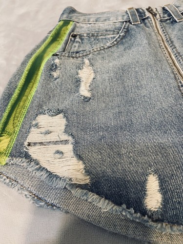 Carmar Mini Jean Skirt neon see thru sides $196 EUC size 24 Rave Y2K FESTIVAL - Picture 3 of 19