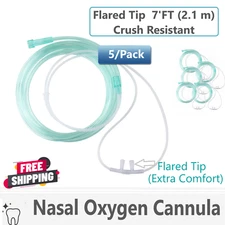 5/Pk- 7 Ft (2.1 m)  Adult Flared Tip Soft Nasal Oxygen Cannula Flexible Cannulas