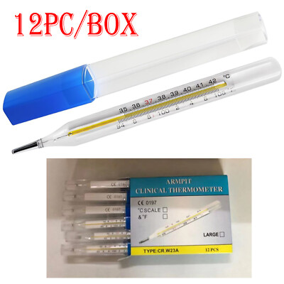 12pc  &  Clinical Glass Thermometer for Underarm Body Fever Thermometer EasyRead