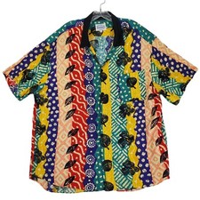 Vtg JAMS WORLD Men's Hawaiian Shirt Size XL RARE 80s Tribal Print Short Sleeve
