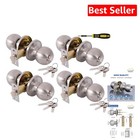 Keyed Alike 4 Pack Door Knobs with Installation Tools - Satin Stainless Finish