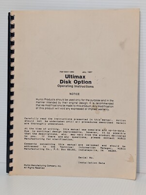 Hurco 704-0001-360 Ultimax Disk Option Operating Instructions Manual | eBay
