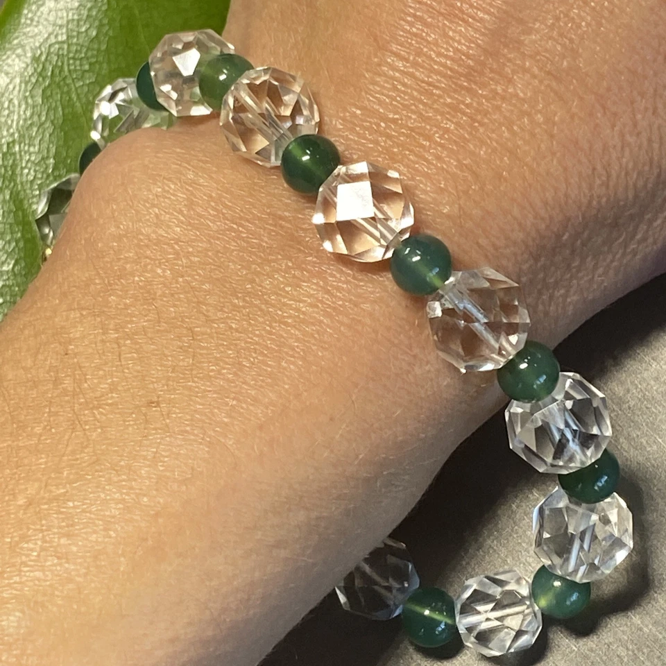 Pulsera de cuarzo vintage de cristal de roca de jadeíta joyería fina usada Foto 2 de 4