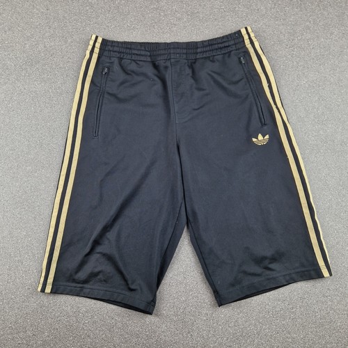 Adidas Shorts Mens Small Black Gold Sweat Lounge Firebird Trefoil Retro W30