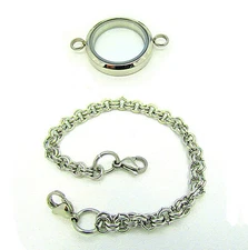 Stainless Steel Floating Glass Screw Open Waterproof Locket Double Loop Bracelet