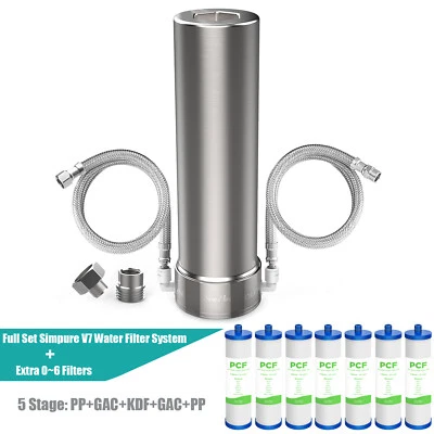 SimPure V7 5 Stage Under Sink Water Filter System 20,000 Gallons Stainless Steel