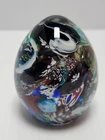 Vintage Murano Millefiori Art Glass Egg Paperweight Swirl - Made In Italy
