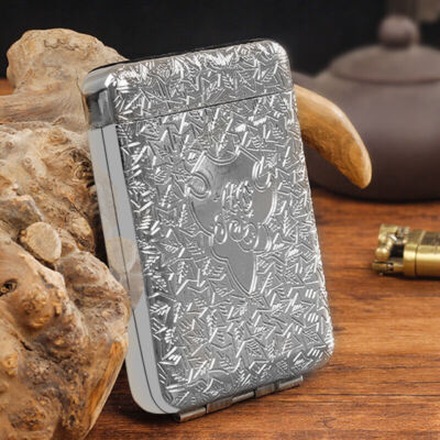 Silver Vintage Portable Metal Flip Top Three Open Cigarette Case For 16pcs  US