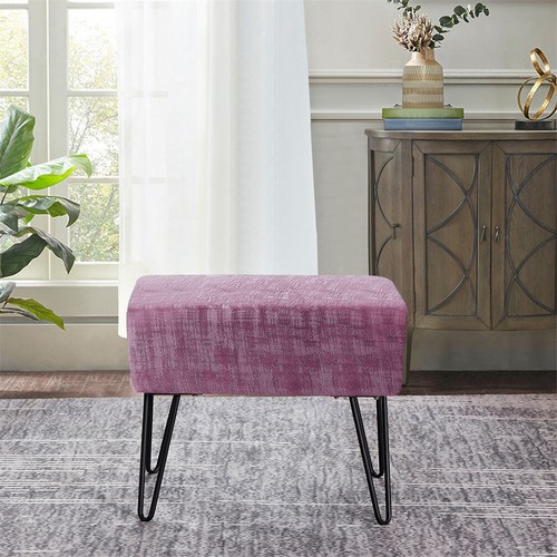 Plush Textured Velvet Ottoman Footstool Metal Legs Accent for Modern Living Room - Picture 155 of 244