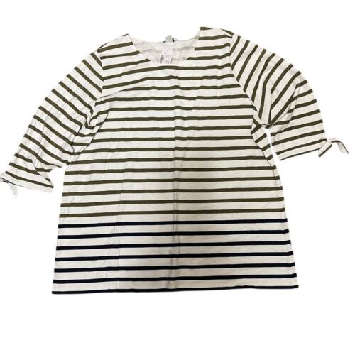 NWT CJ Banks Fisherman Striped Cotton 3/4 Sleeve Top Navy & White Plus Size 2X