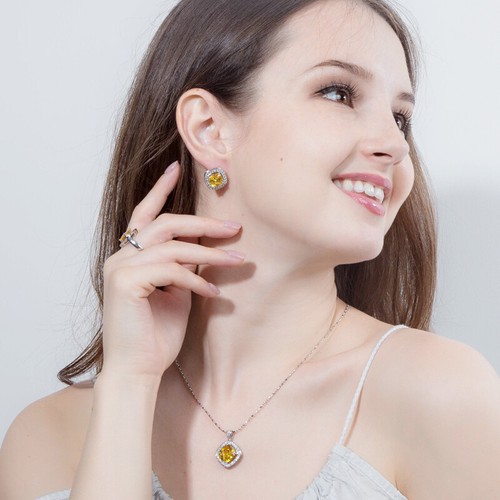 Set orecchini collana cristallo austriaco zirconi gialli anello placcato argento - Foto 3 di 19