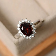 Red Garnet Gemstone 925 Sterling Silver Women Halo Dainty Ring Duty Free