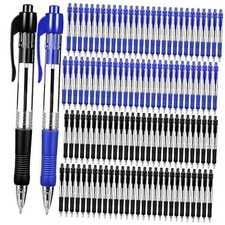 200 Pack Retractable Ballpoint Pen 1.0 mm Medium Point Black Ink, Blue Ink