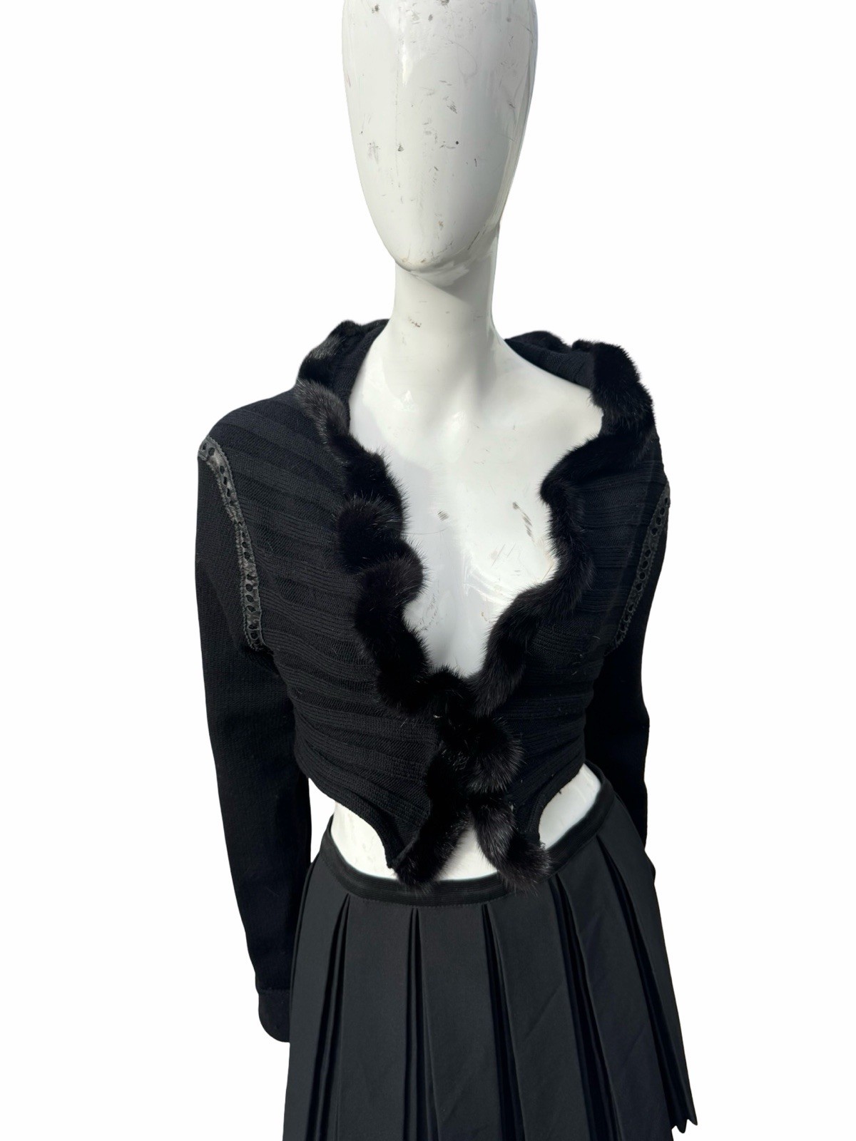 Vintage 2004 Roberto Cavalli Fur Trimmed Bolero Knit Jacket Size XL cropped Y2K image 9