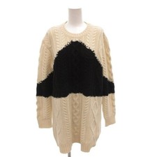VALENTINO GARAVANI Knit Dress Cable Crew Neck Bi-color Long Sleeve Knee Used e29